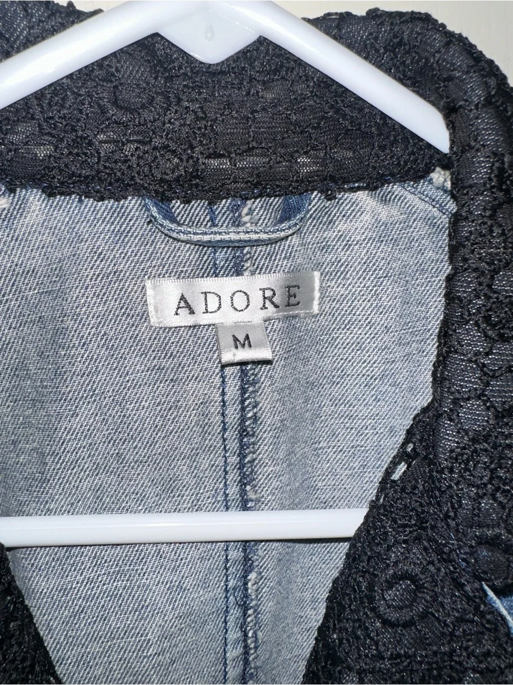 Adore Blue Denim Jacket with Black Lace Sleeves